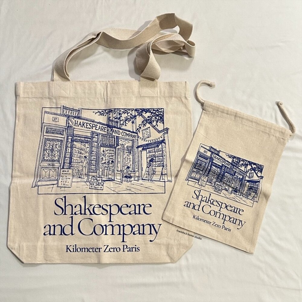 NEW Shakespeare & Co Facade Tote Bag + Pochette Set Blue Authentic Iconic Paris